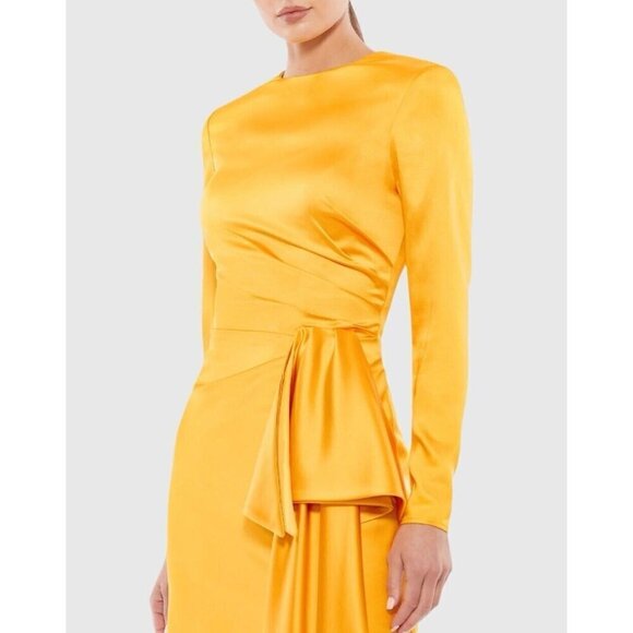 Mac Duggal Size 4 Yellow 70152 Asymmetric Hem Mini Cocktail Dress Long Sleeve - Picture 2 of 14